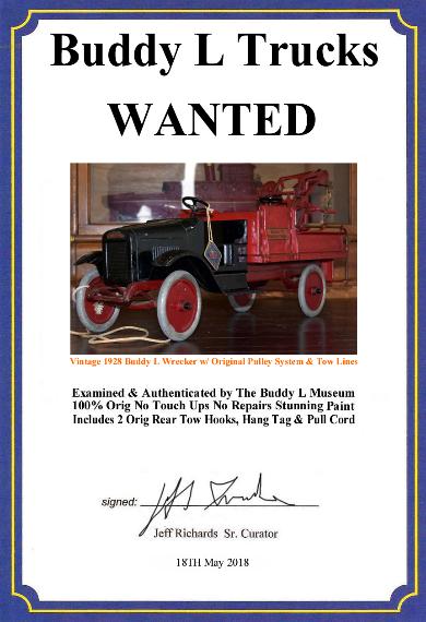 Buddy L Wrecker Truck, 1920's Buddy L Wrecking Truck Price, Buddy L Wrecker Truck Photos and Information, Vintage Buddy L Wrecker Truck Value Guide, Buddy L Wrecker For Sale, Buddy L Museum buying antique Keystone, Sturditoy  Wrecker for sale,. Buddy L Museum world's largest buyer of antique toy trucks, buying buddy l toys